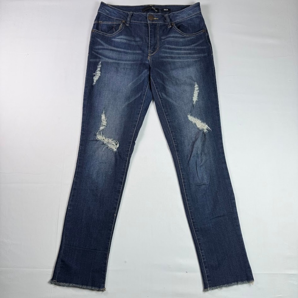 1822 Denim Taylor Straight Leg Jeans Dark Wash Distressed Raw Hem Womens Size 6